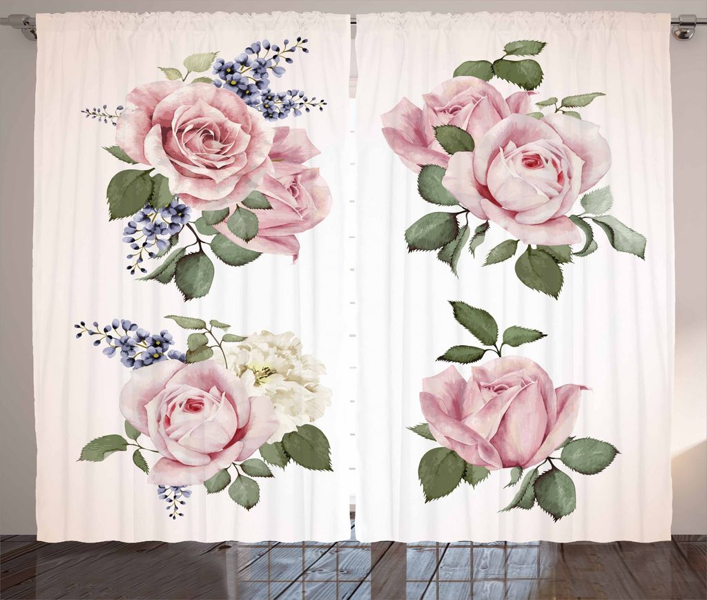 ABAKUHAUS Rose Rustikaler Vorhang, Frühling Bouquets Natur, Wohnzimmer Universalband Gardinen mit Schlaufen und Haken, 280 x 175 cm, Pale Pink res...