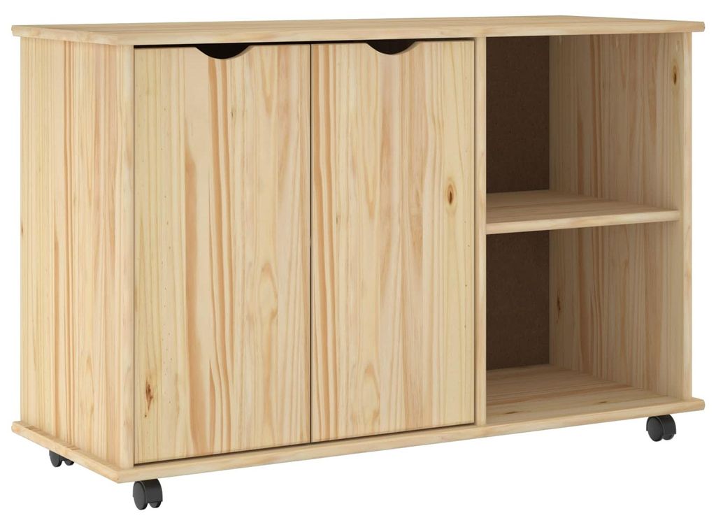 Rollschrank Mit Rad Braun 100 x 39 x 65,5 cm Massivholz Kiefer