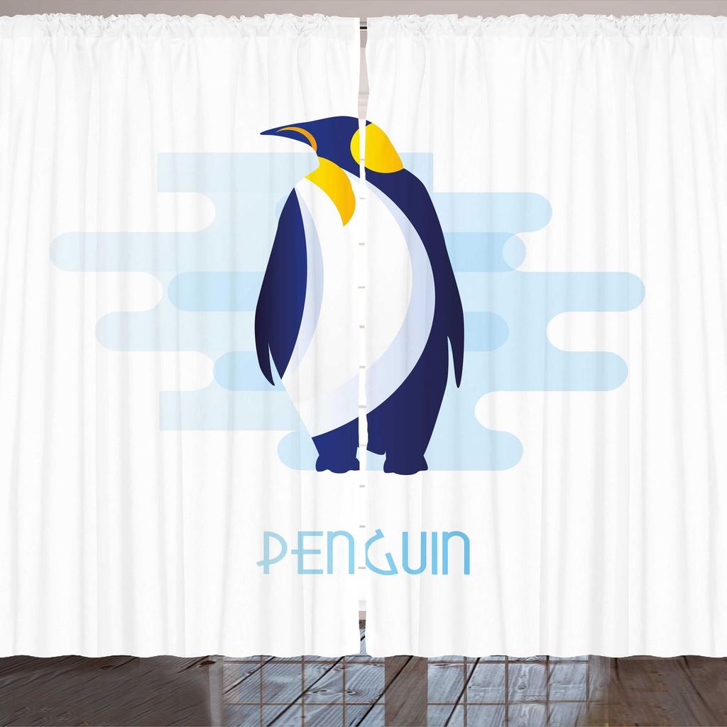 ARANDE Pinguin Gardine, Nettes arktisches Tier Icon Portrait Kälte Land-Wasservögel Plakat-Art, 280 x 175 cm, Blassblau Indigo Mustard