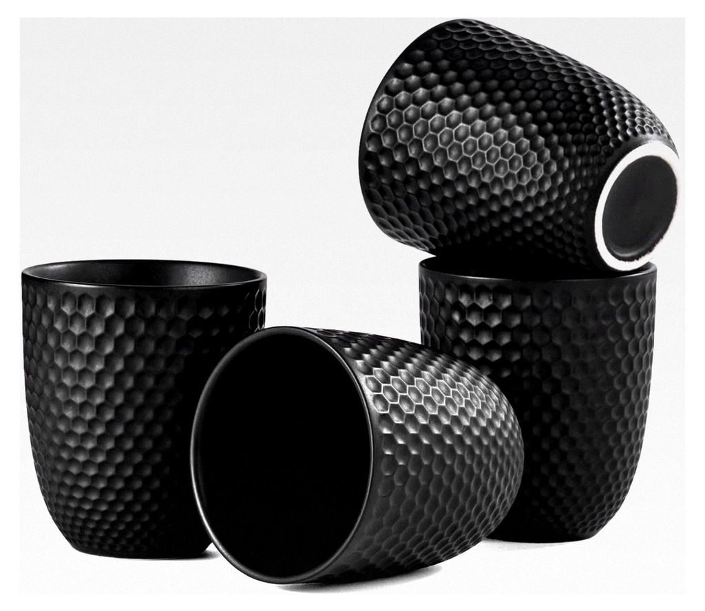 Japanische Teetasse aus Keramik, schwarze Tee Tassen, Set mit chinesischen Teetassen im Buddhistischen Herz Sutra Muster, Tasse ohne Henkel (180ml*4)