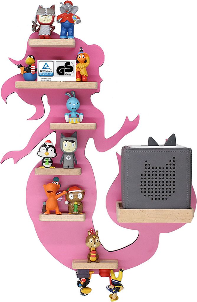 BOARTI Kinderregal Meerjungfrau | hängend für Toniebox und Tonie Figuren | platzsparendes Regal | H. 50 x B. 39 x T. 19 | Wandregal Musikbox und ...