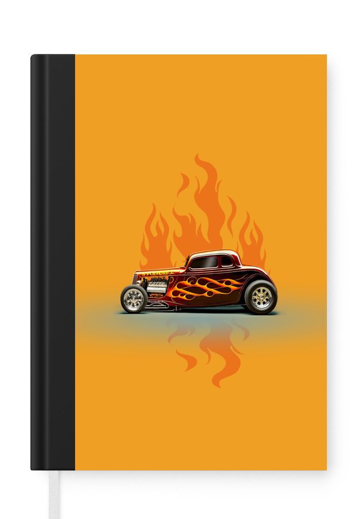 MuchoWow Notizbuch Tagebuch Haushaltsbuch Notebook A5 Auto - Flammen - Rot - Vintage - Notizblock - Notizheft - Notebook - Schreibblock - Papier
