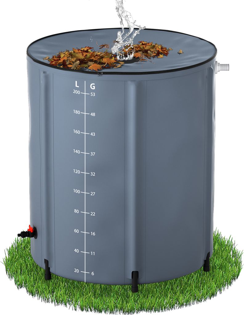 LARS360 200 Liter Faltbare Regentonne, Regenwassertonne, Regenwassertank, UV-stabil & witterungsbeständig, Mit Überlaufschutz & seitlicher Skala,...
