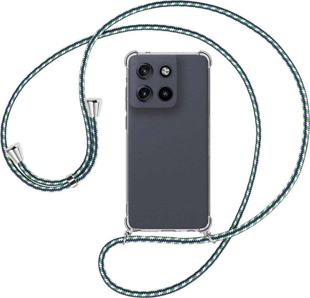 Handykette Backcover-Schutzhülle mit Band (Metall silberfarben) für Motorola Moto G Stylus 5G (2025) - grün/blau/weiß