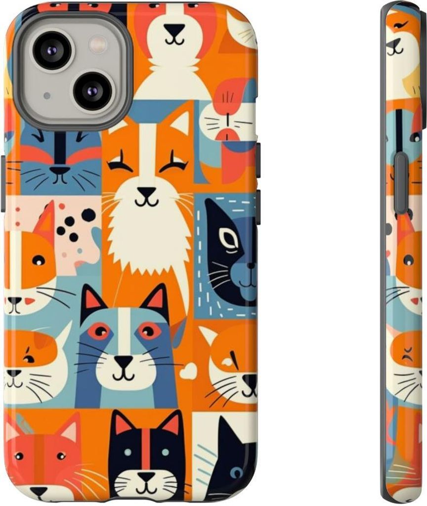 Bunte Katzenköpfe im Grafikstil – Hülle Kompatibel mit iPhone 14