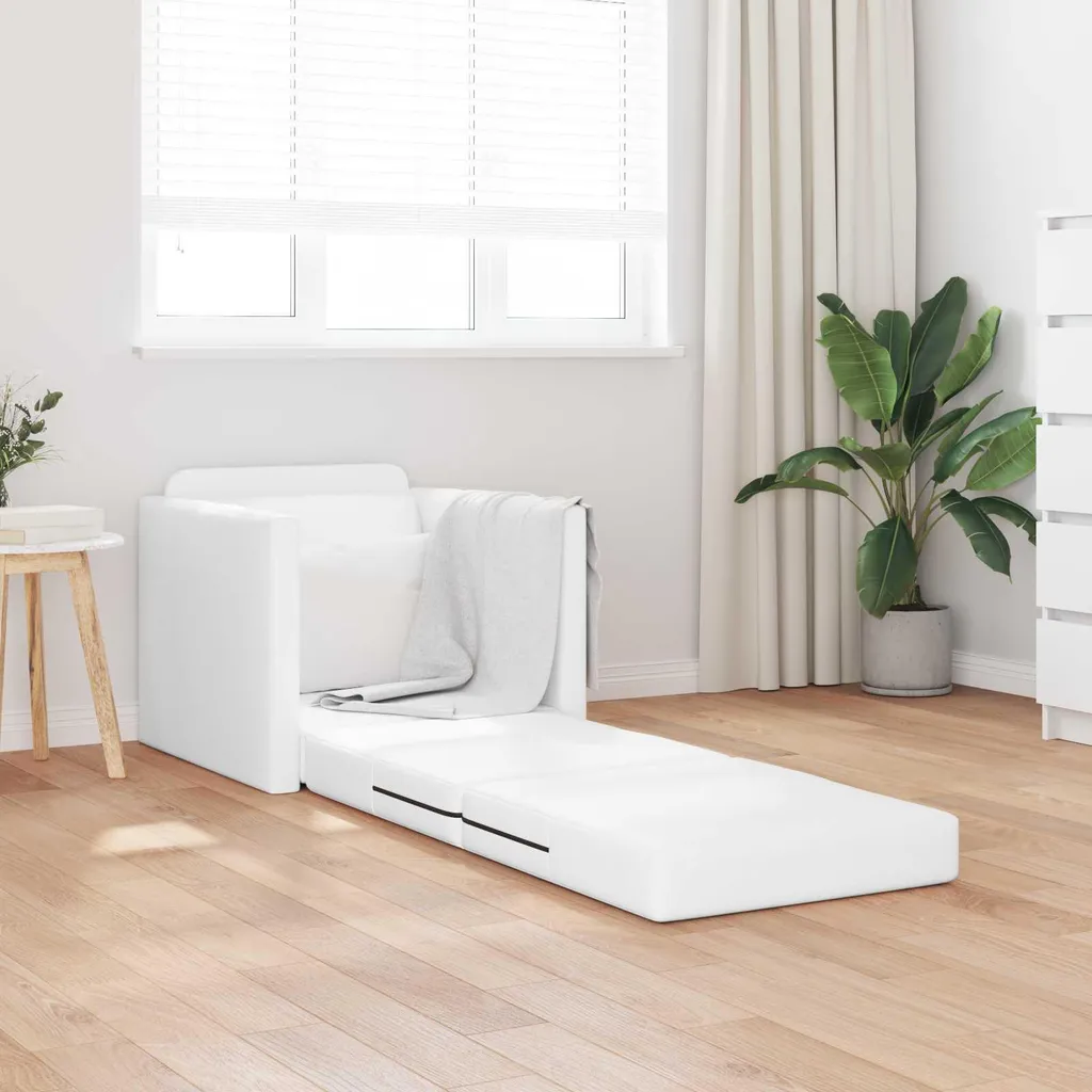 Lit d'Appoint Pliable pour Studio - Canapé Convertible Blanc en PVC - 2