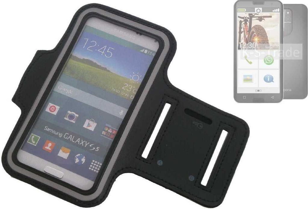 Kompatibel mit Emporia smart.5 Neopren Jogging Armband Sportarmband Oberarmband schwarz kompatibel mit Emporia smart.5 mit Reflektor Streifen. Fitness