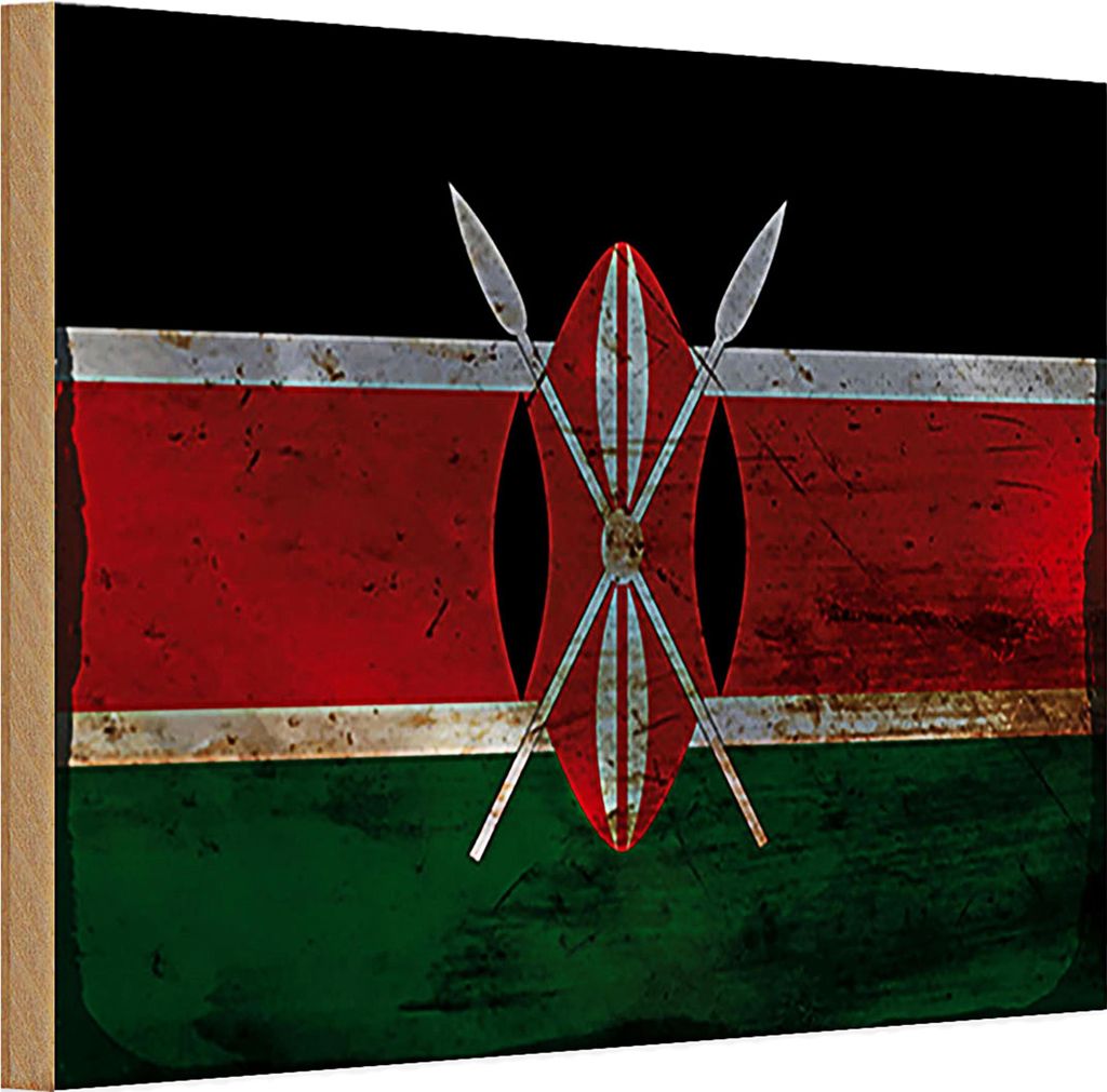 Holzschild Flagge Kenia 30x20cm Flag of Kenya Rost