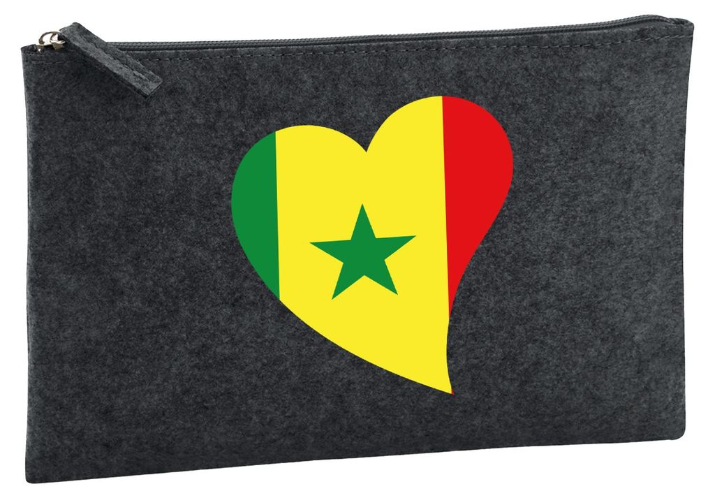 Huuraa Kulturbeutel Senegal Flagge Herz 1 Liter Charcoal Filz Kosmetiktasche Geschenkidee