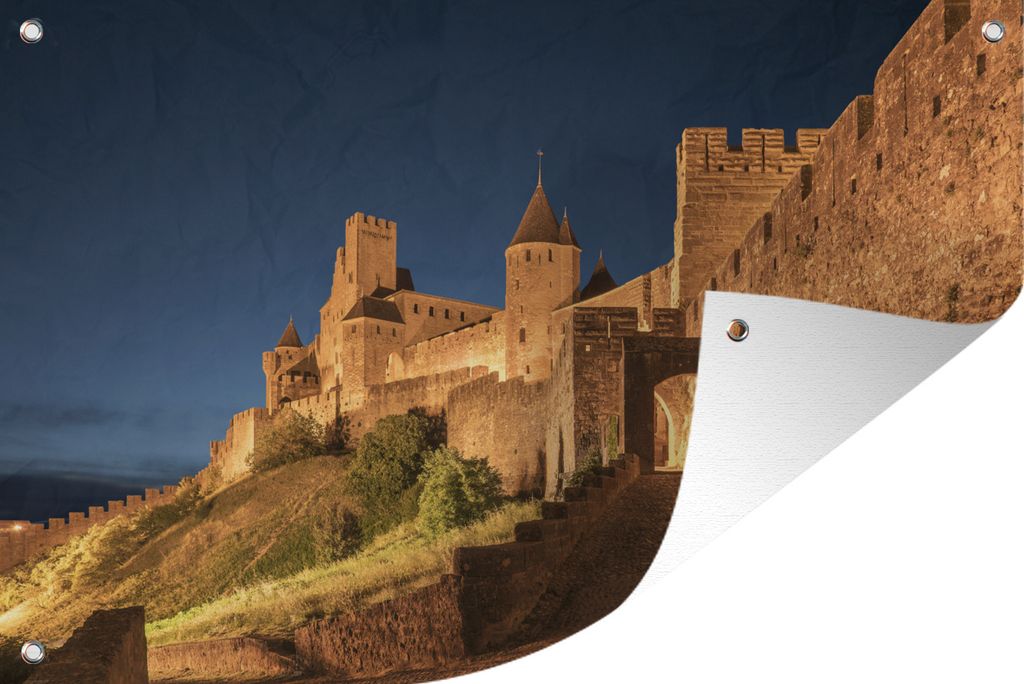 MuchoWow 120x80 cm Outdoor-Poster Gartendeko Sichtschutz Garten Poster für den Garten Carcassonne - Schloss - Nacht
