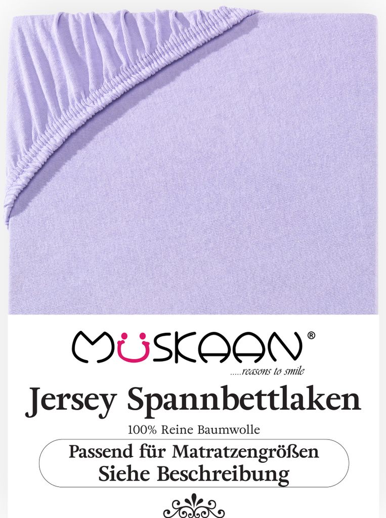 Müskaan Jersey Spannbettlaken 140x200 - 160x200 cm flieder bis 22cm Matratzenhöhe Gummizug Bettlaken 100% Baumwolle
