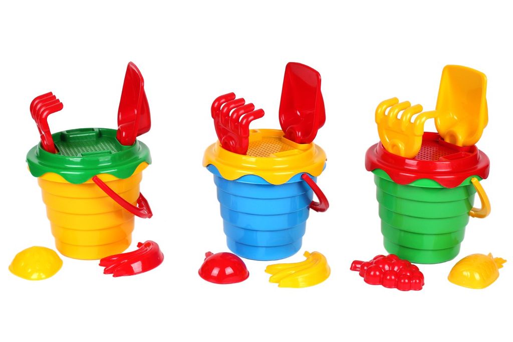 Teddies Set de sable seau en plastique avec tamis 15x13cm, Image du produit 