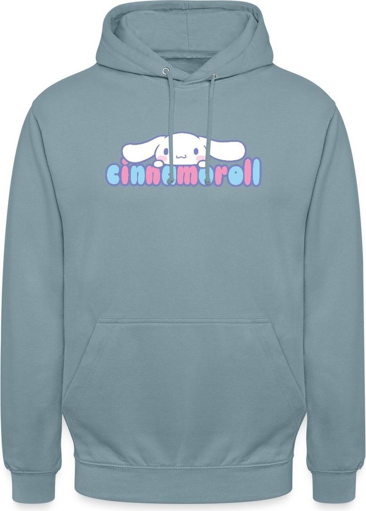 Spreadshirt Cinnamoroll Guckt Über Schriftzug Uni Hoodie, L, Nebelblau
