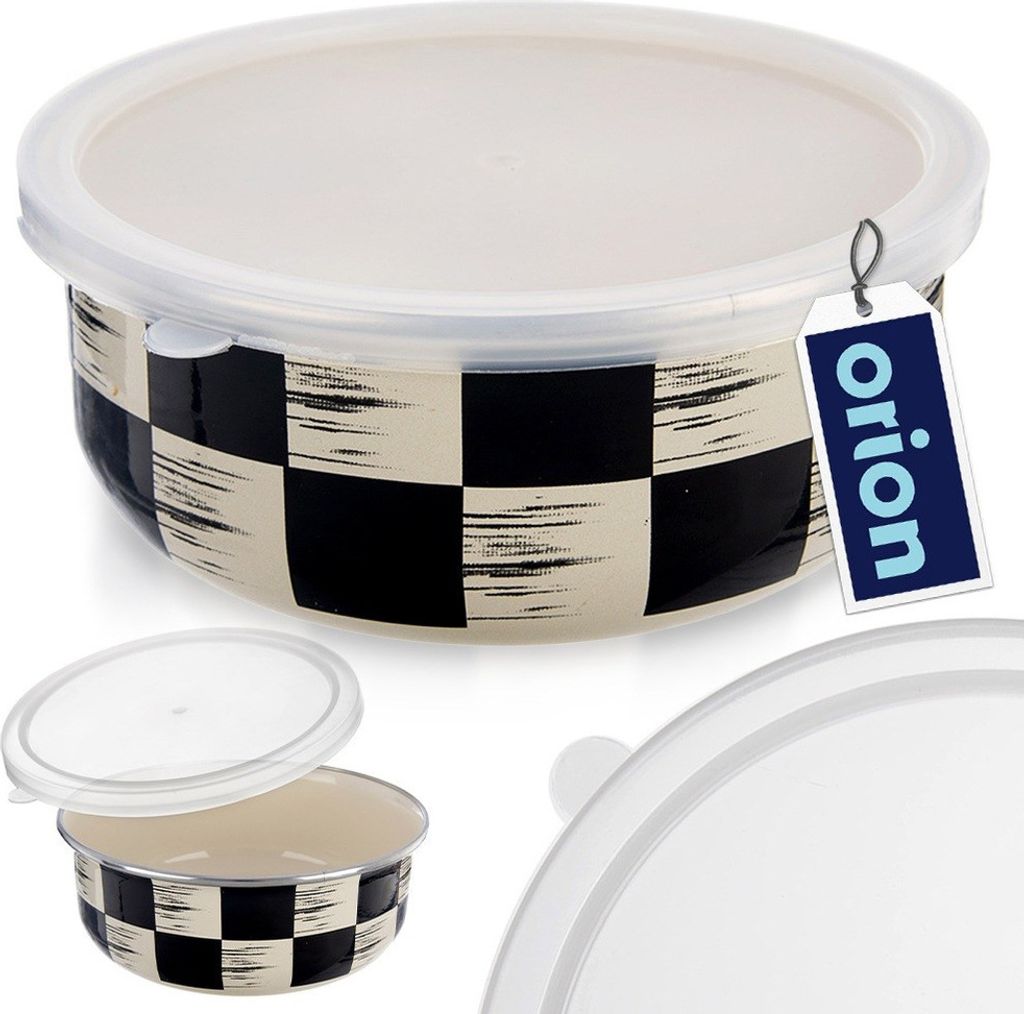 Orion Emaille-Schüssel Schale Küchenschüssel Salatschüssel mit Deckel aus Emaille SCHACHBRETT 15,5 cm 800 ml