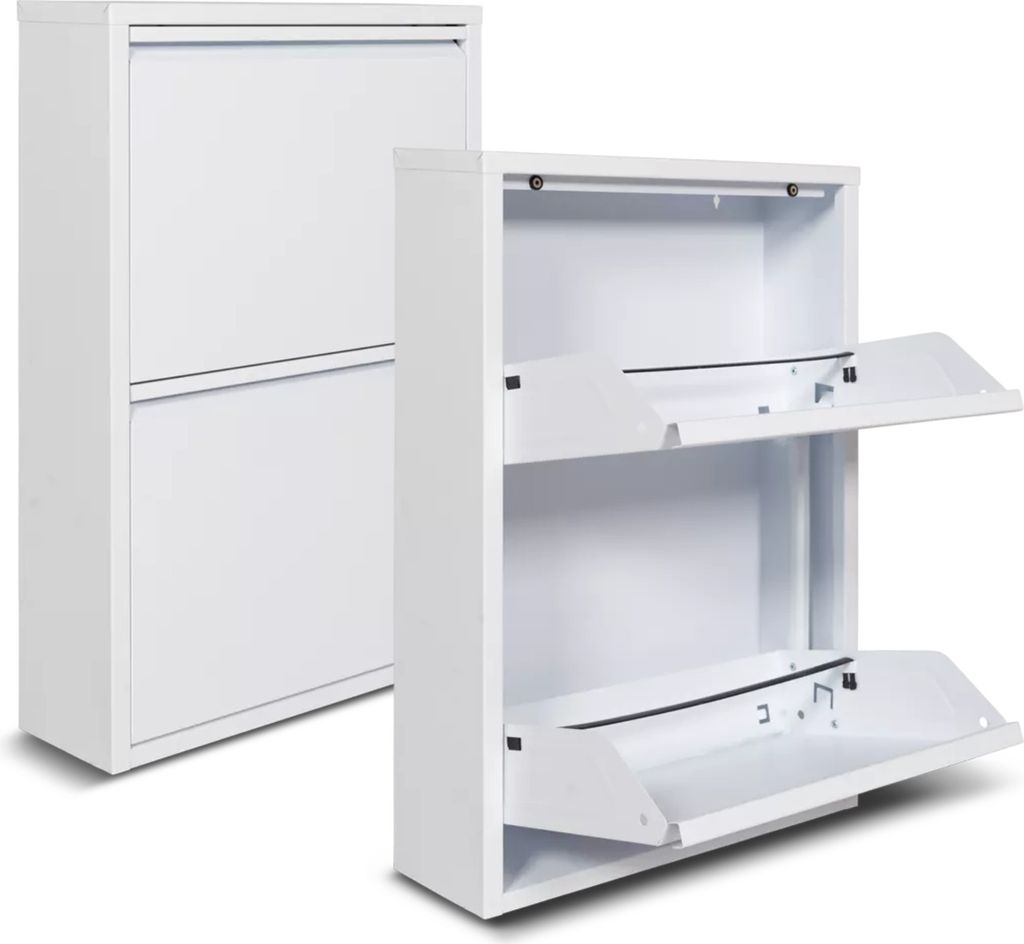 Metall-Schuhschrank 2-Türen - 50 x 15 x 71,5 cm - Platzsparendes und Stilvolles Schuhregal - Moderne Schuhschränke - Schuhaufbewahrung - Weiß