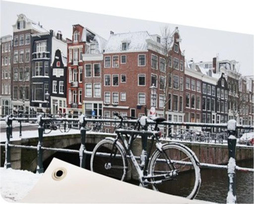 MuchoWow 60x40 cm Outdoor-Poster Gartendeko Sichtschutz Garten Poster für den Garten Amsterdam - Fahrrad - Winter