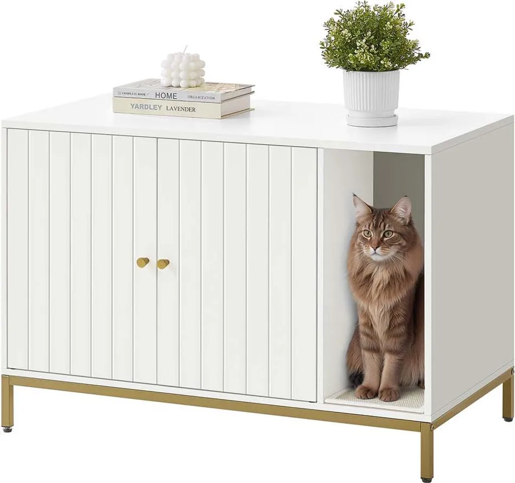 Buffet pour litière chat blanc : cachette élégante et décorative
