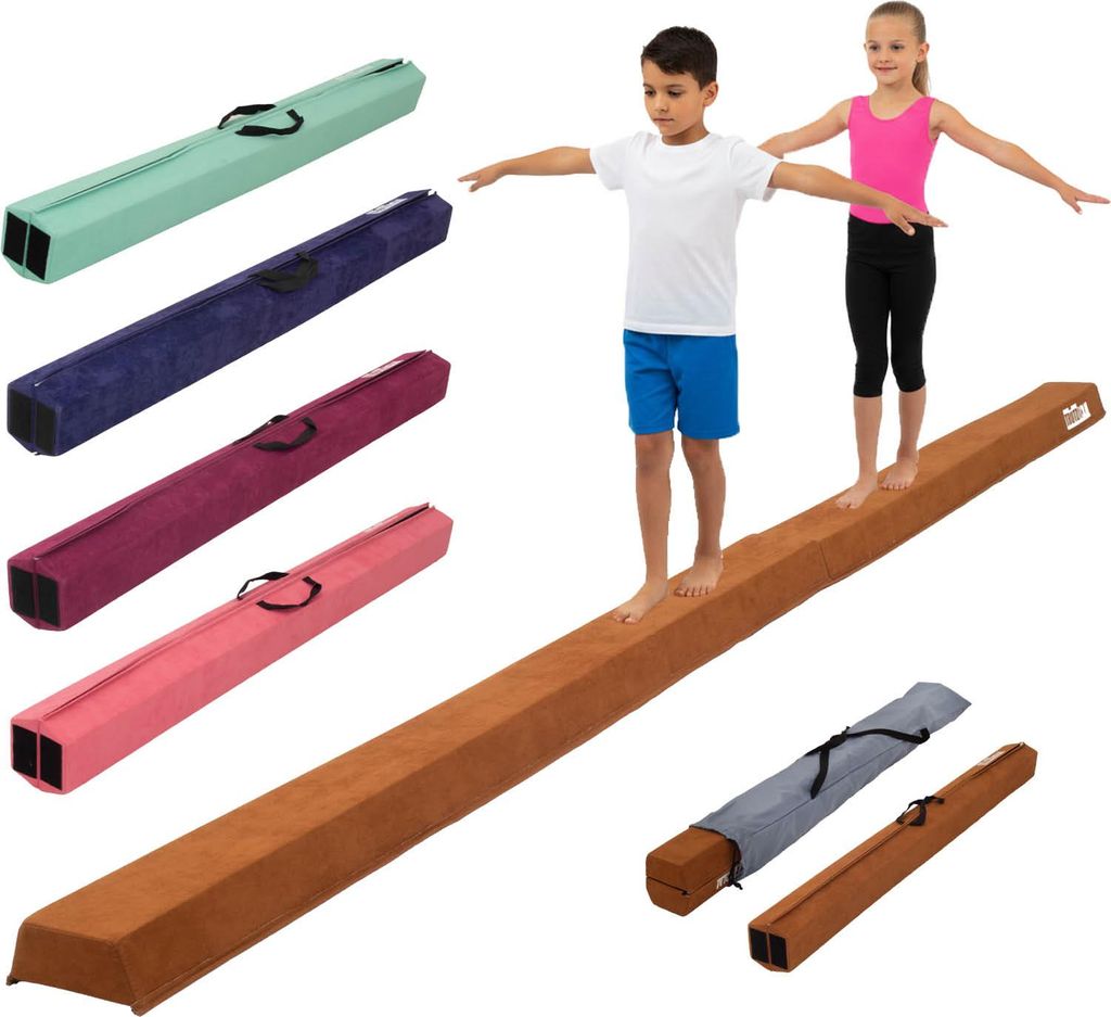 Schwebebalken 300 cm braun klappbar auf 150 cm tragbarer Turnbalken inkl.Tragetasche