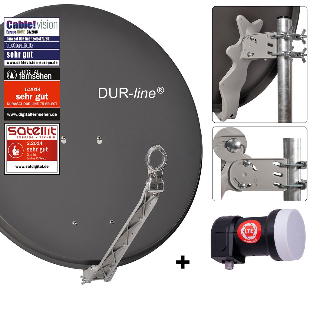 Digitale Sat Anlage 1 TeilnehmerDUR-line Select 75/80cm anthrazit Single LNB 