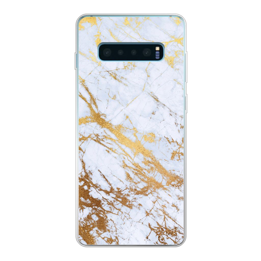 MuchoWow Handyhülle Schutzhülle Hülle für Samsung Galaxy S10 Lite Marmor - Gold - Weiß - Luxe - Marmoroptik - Glitzer Silikon Softcase Handy...