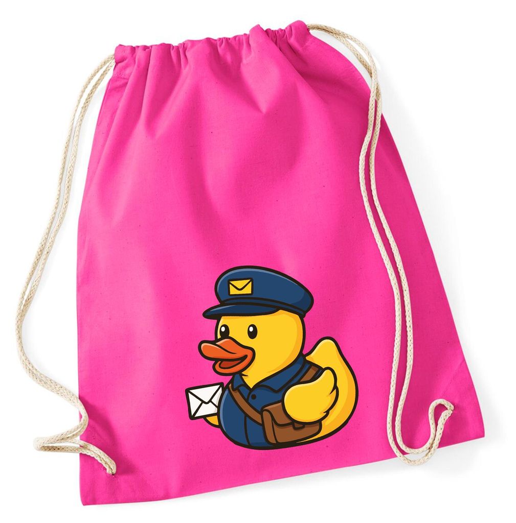 Huuraa Turnbeutel Quietscheente Postbote Gummiente Briefträger 12 Liter Fuchsia Baumwolle Rucksack Geschenkidee