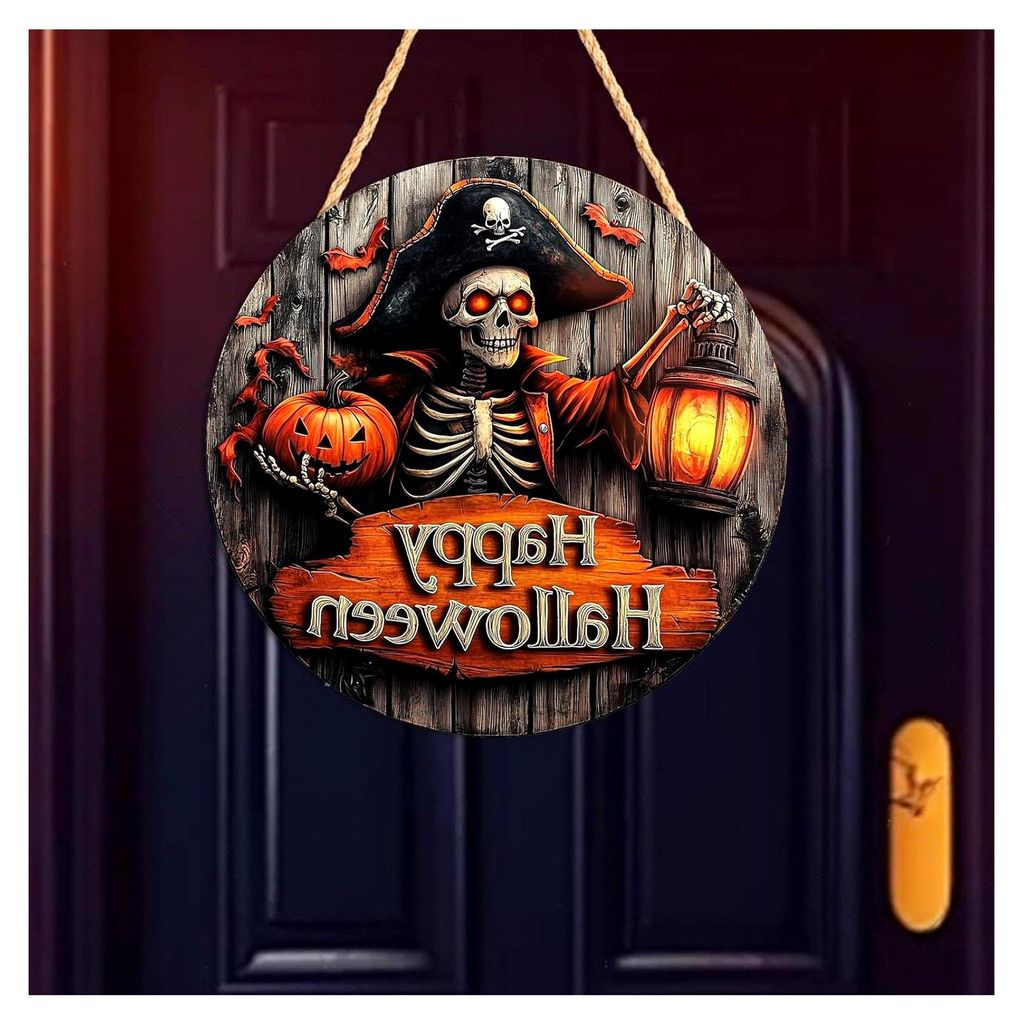Halloween Türschild Für Haustür | Zweidimensionales Halloween Holzschild | Piraten Kapitän Spukhaus Kürbis Weißer Geist Deko Für Garten Wand...