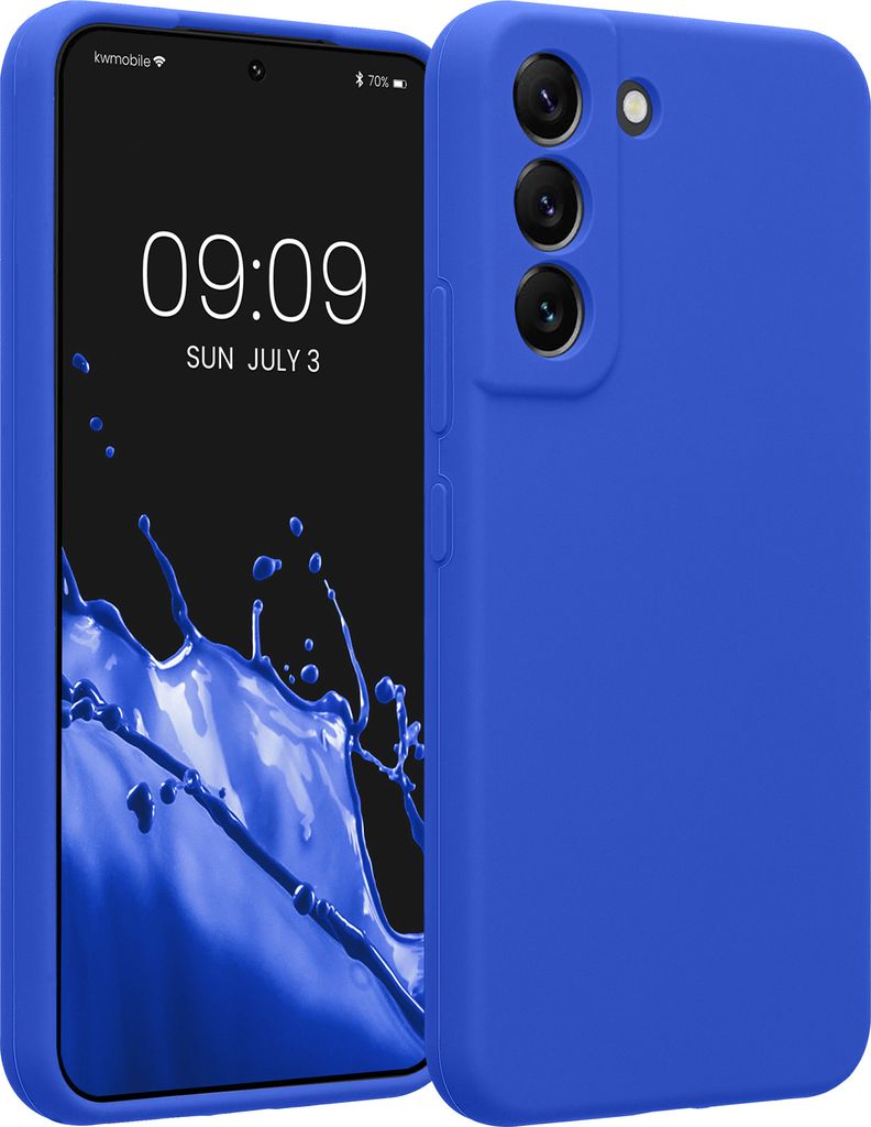kwmobile Handyhülle kompatibel mit Samsung Galaxy S22 Hülle - gummierte Handy Case aus Silikon in Baltik Blau