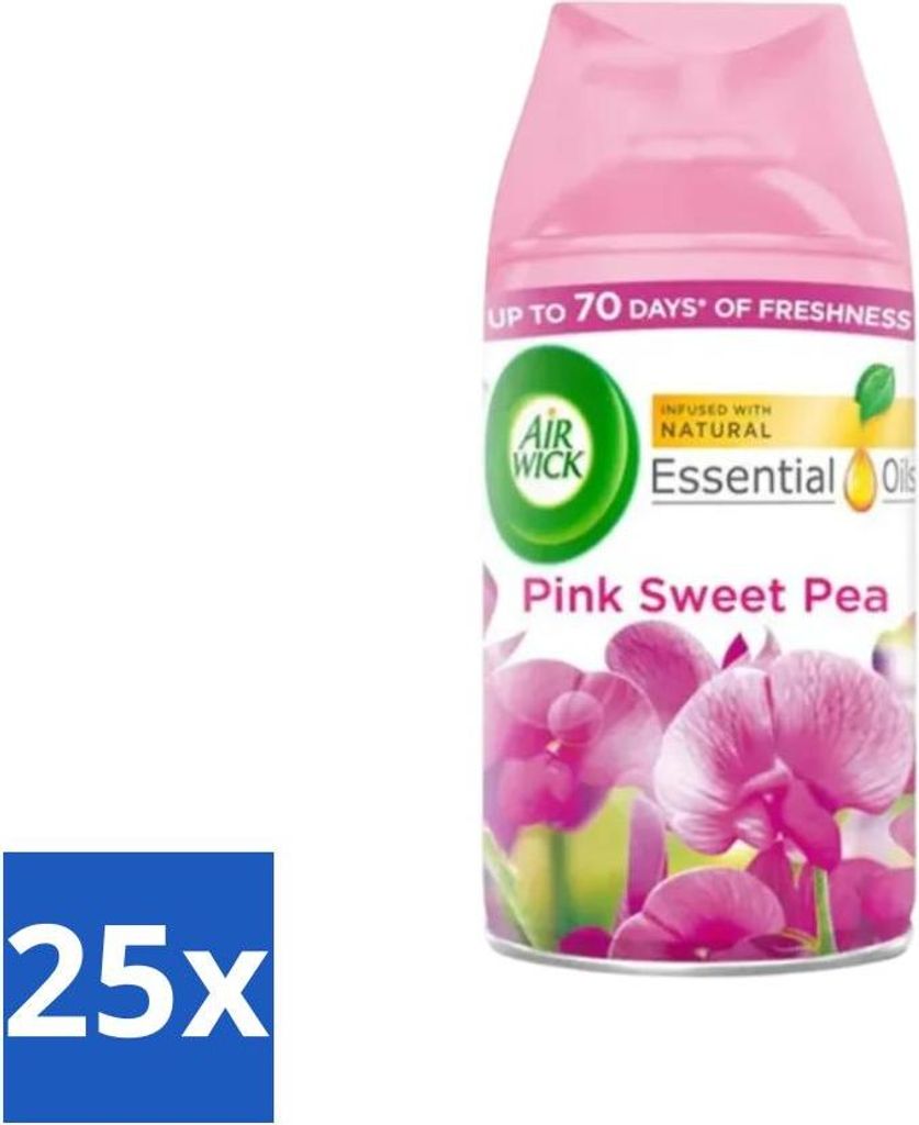 Air Wick – Lufterfrischer-Nachfüller – Ätherische Öle – Pink Sweet Pea – Automatisches Spray – 250 ml - Vorteilspack - 25 Stücke