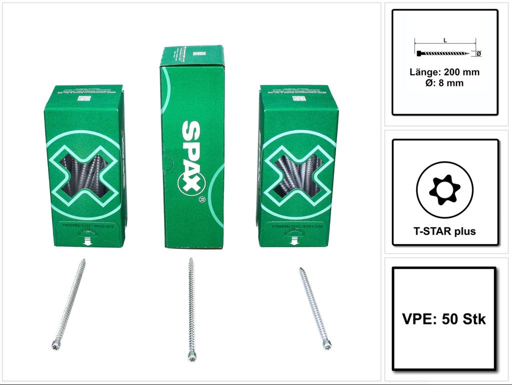 Holzbauschraube WIROX, 8mm, x 200 mm, 50 Stk. - Profi Box Produktbild 
