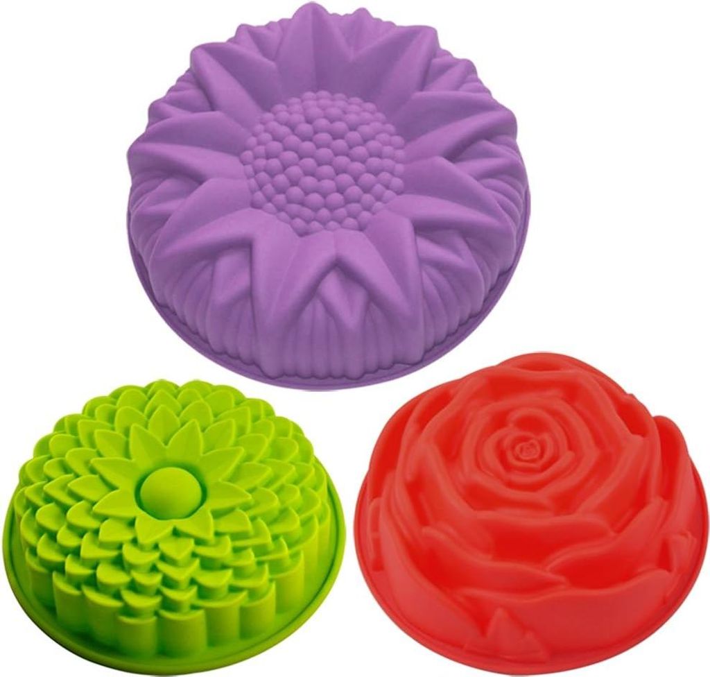 Siliconformen mit Blumenmuster für Kuchen und Brot - 3D-Form in Sonnenblume, Chrysanthemen und Rose