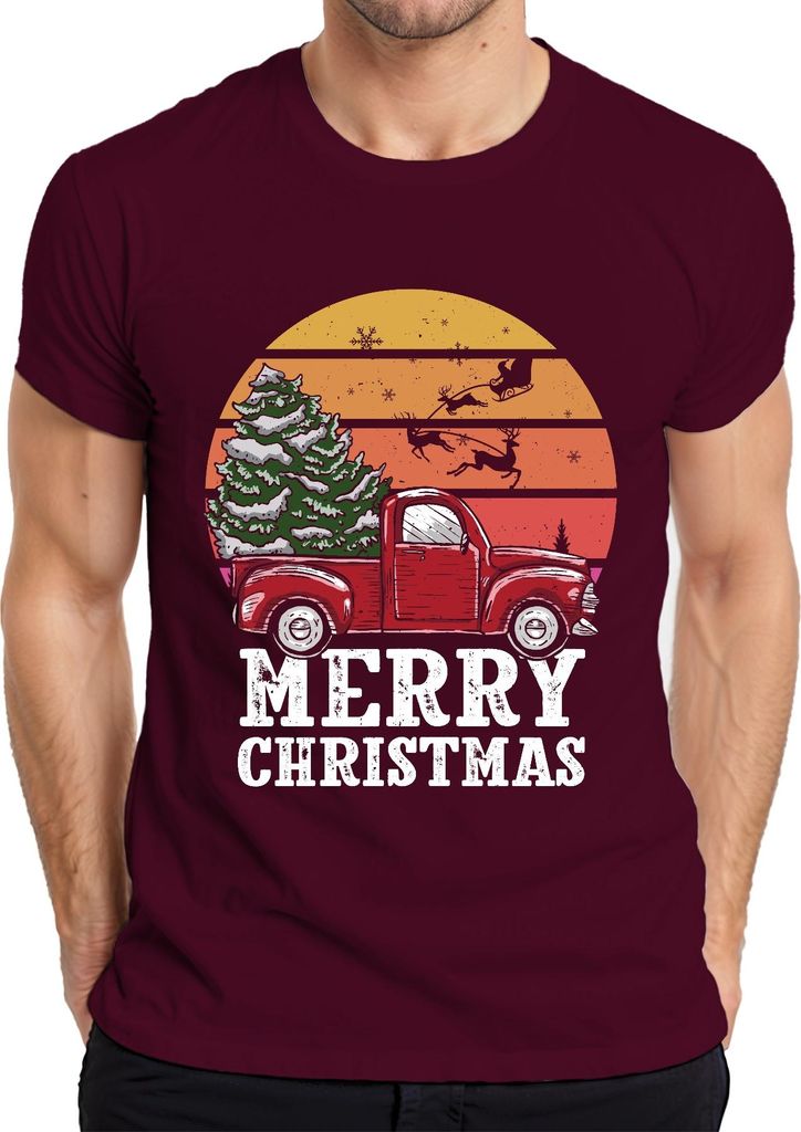 Merry Christmas Truck Weihnachtsbaum - Weihnachten Weihnachtsgeschenk Christmas Herren T-Shirt, Burgundy, M