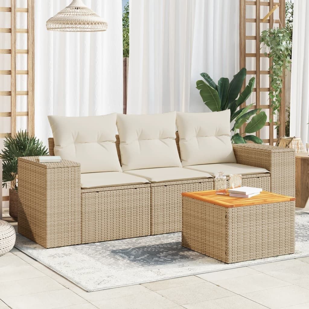Maison Exclusive - 4-tlg. Garten-Sofagarnitur mit Kissen Beige Poly Rattan