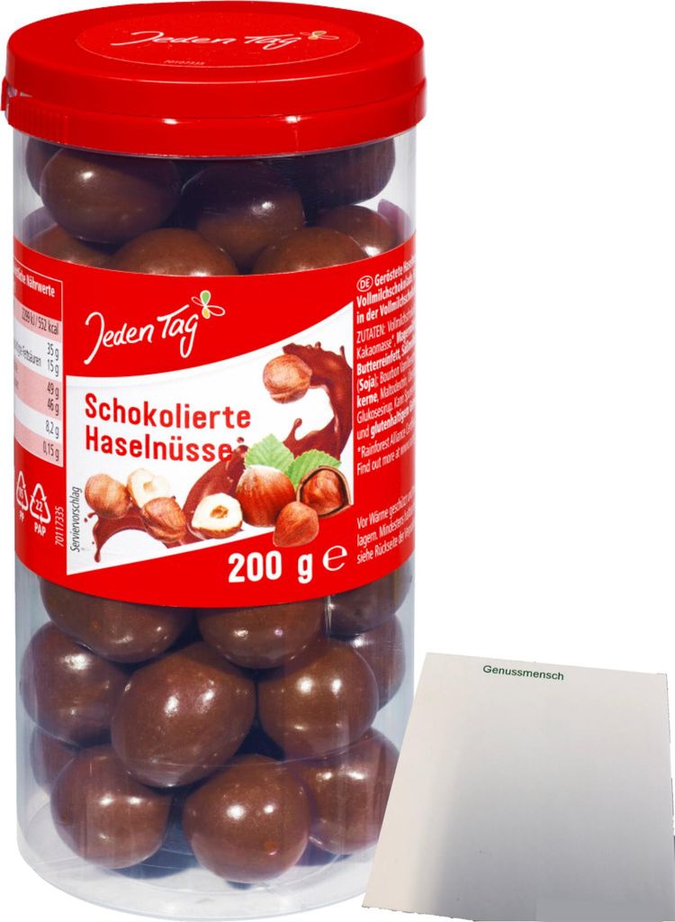 Jeden Tag Schokolierte Haselnüsse (200g Tafel) + usy Block