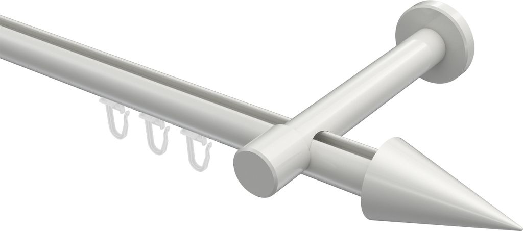 Interdeco Innenlaufstange / Gardinenstange mit Innenlauf Weiß, Typ Prestige Savio (Kegel), 20 mm Ø 1-läufig, 160 cm