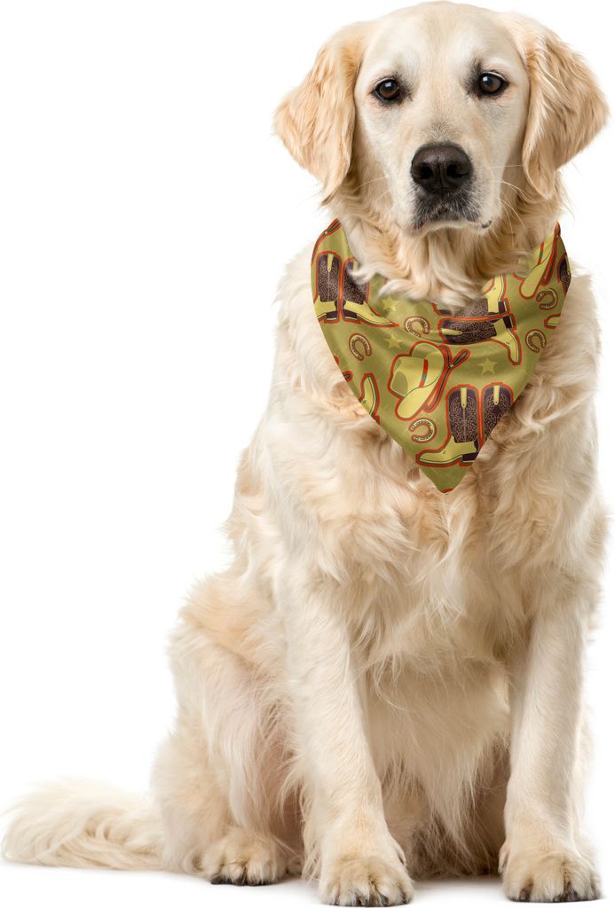 ABAKUHAUS Western Haustier Bandana, Vintage Hüte und Stiefel, 40x40 cm, Khaki Dark Brown Scarlet