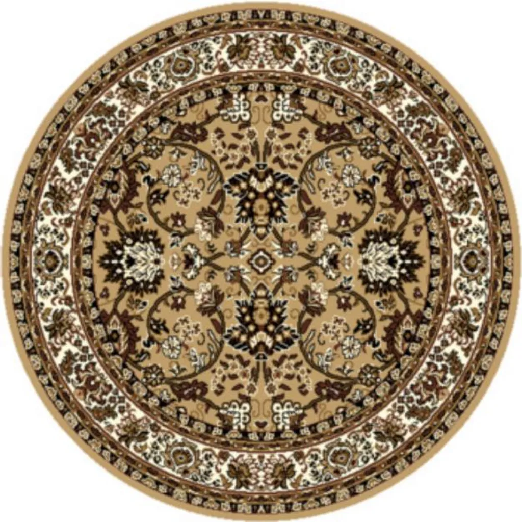 Tapis rond 190 cm TEHERAN beige pour table de salle à manger