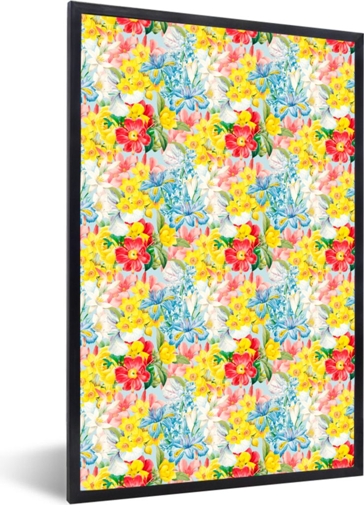 MuchoWow MuchoWow Gerahmtes Poster Blumen - Sommer - Muster 60x90 cm - Poster mit zchwarzem Bilderrahmen - Kunst