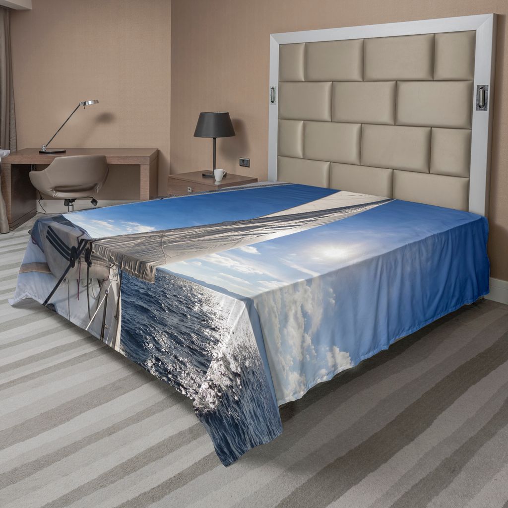 ABAKUHAUS Segelboot Bettlaken, Segelboot im Meer Maritime schnelle strahlende Sun Reflections Lifestyle Theme, weiches bequemes oberes Bettlaken f...