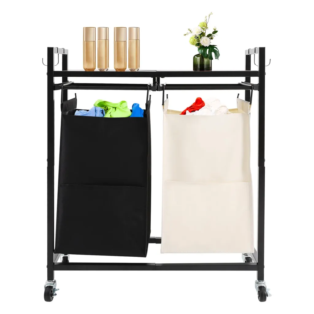 Panier à linge 2 pièces 69x30x78cm noir et beige pour buanderie moderne