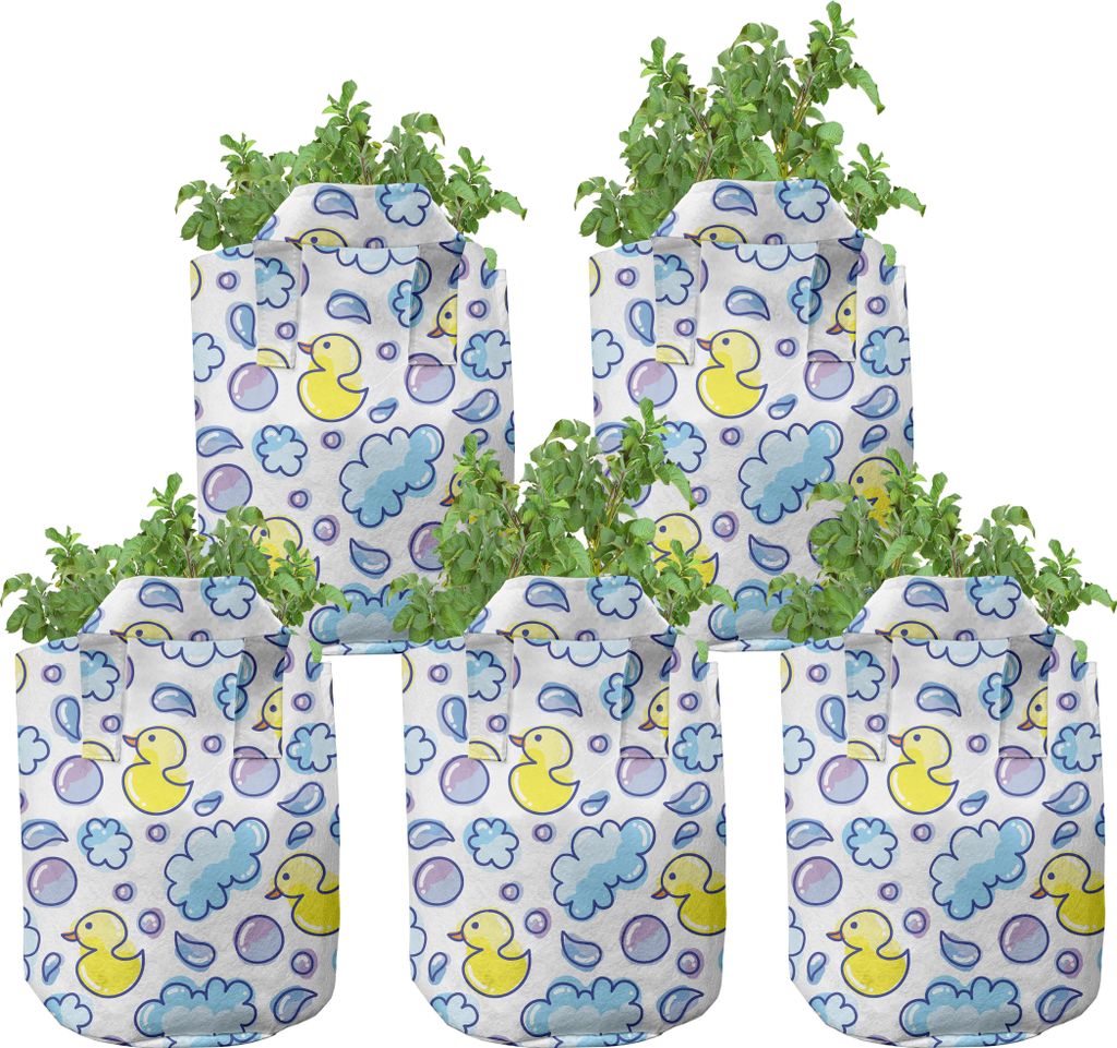 ABAKUHAUS Baby Zuchttöpfe 5er-Pack, Waschzeit Bubbles Ente, hochleistungsfähig Stofftöpfe mit Griffen für Pflanzen, 7 Gallonen, Blaues lila Gelb