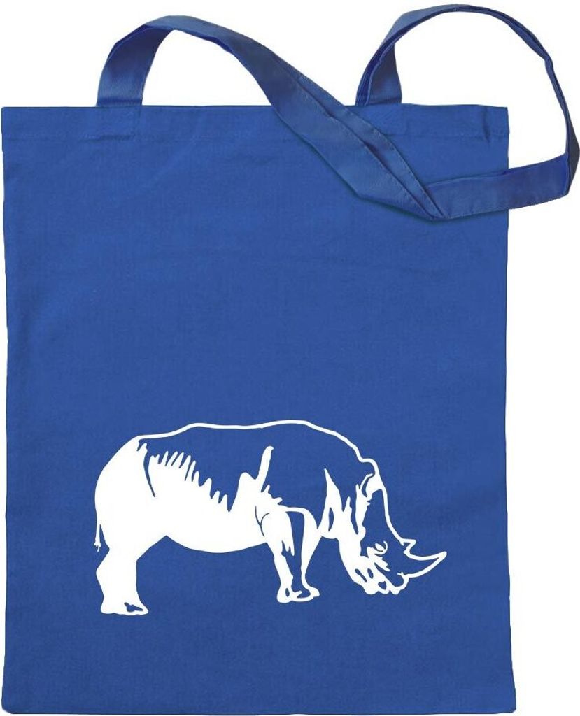 Kiwistar - Baumwolltasche - royalblau - Nashorn - Rhinozerosse - Tragetasche Stoffbeutel Umhängetasche langer Henkel