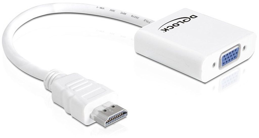 DeLOCK 65346, VGA (D-Sub), HDMI Typ A (Standard), Männlich, Weiblich, 1920 x 1080 Pixel, Weiß