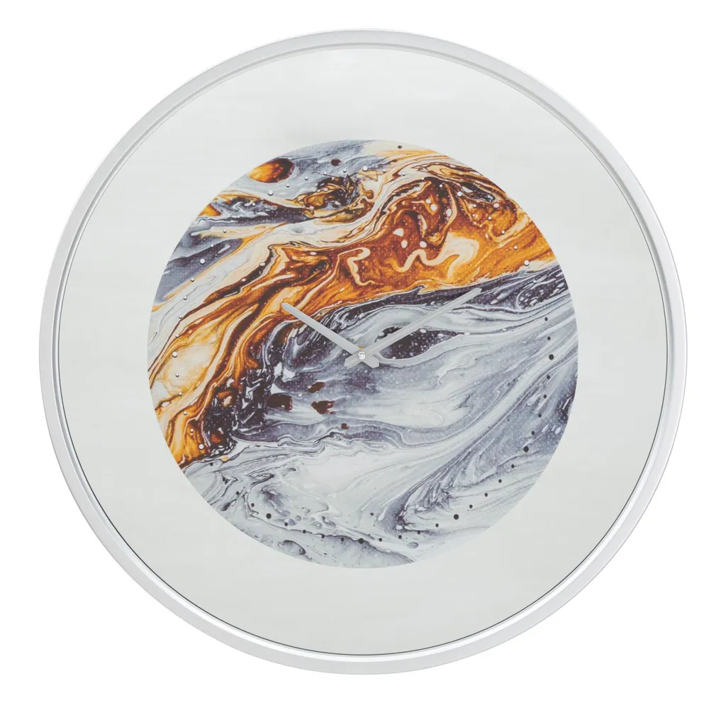 Horloge murale miroir gris 60cm ronde pour décoration salon moderne