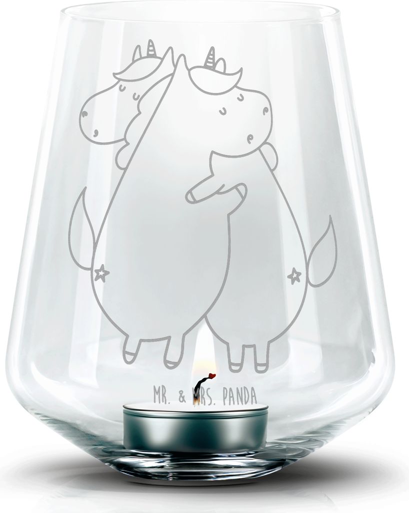 Mr. & Mrs. Panda Laterne Einhorn Mitteilung - Transparent - Geschenk, Ehe, Unicorn, Valentinstag, Kerzenhalter Glas, Spruch, gravur, Windlicht, Lie...