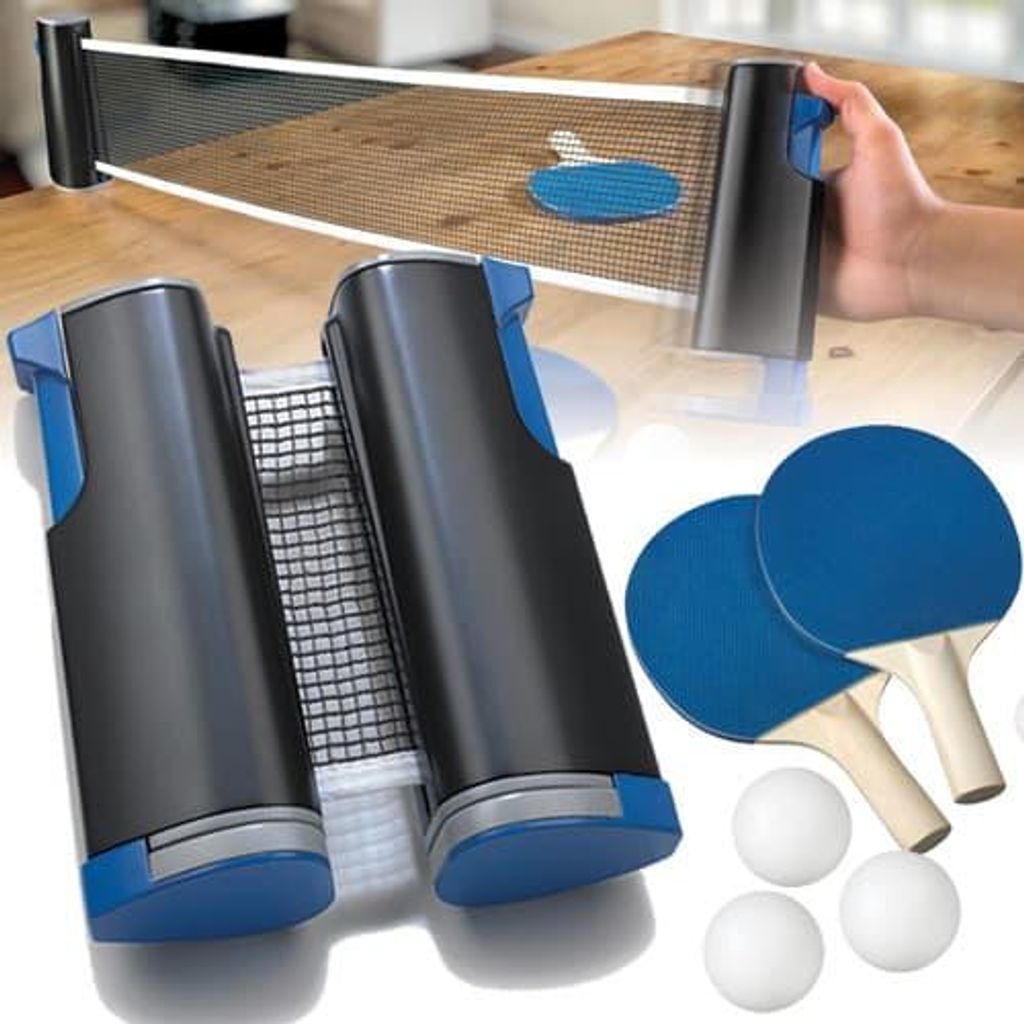 UNIQ Tragbares Tischtennis Set mit ausziehbarem Netz 2 Schläger und 3 Bälle