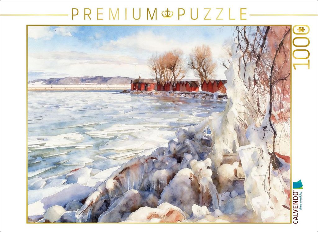 CALVENDO Puzzle Winterlicher Vättern See | 1000 Teile Lege-Größe 64x48cm Foto-Puzzle für glückliche Stunden