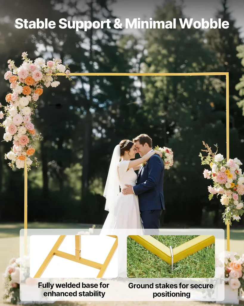 Support d'Arrière-plan Mariage Stable 2,4 m Arche Métal Doré Sans Outil - 4