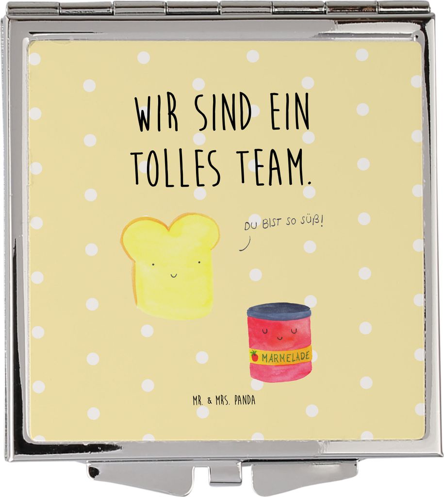 Mr. & Mrs. Panda Kleiner Spiegel Toast Marmelade - Gelb Pastell - Geschenk, Süß, Handspiegel, Lustige Sprüche, Taschenspiegel, Schminkspiegel, F...