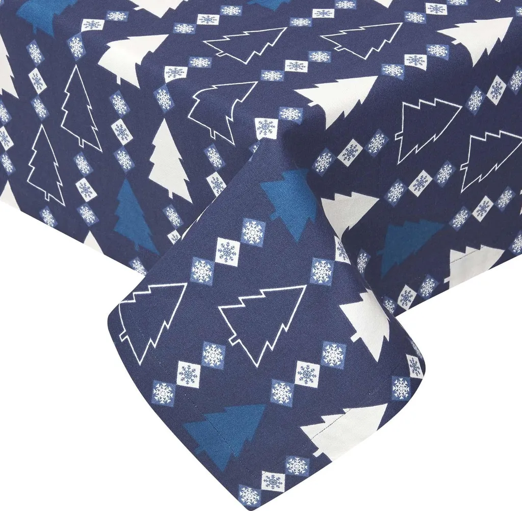 Nappe ronde Noël 178 cm en pur coton bleu durable et élégante chic