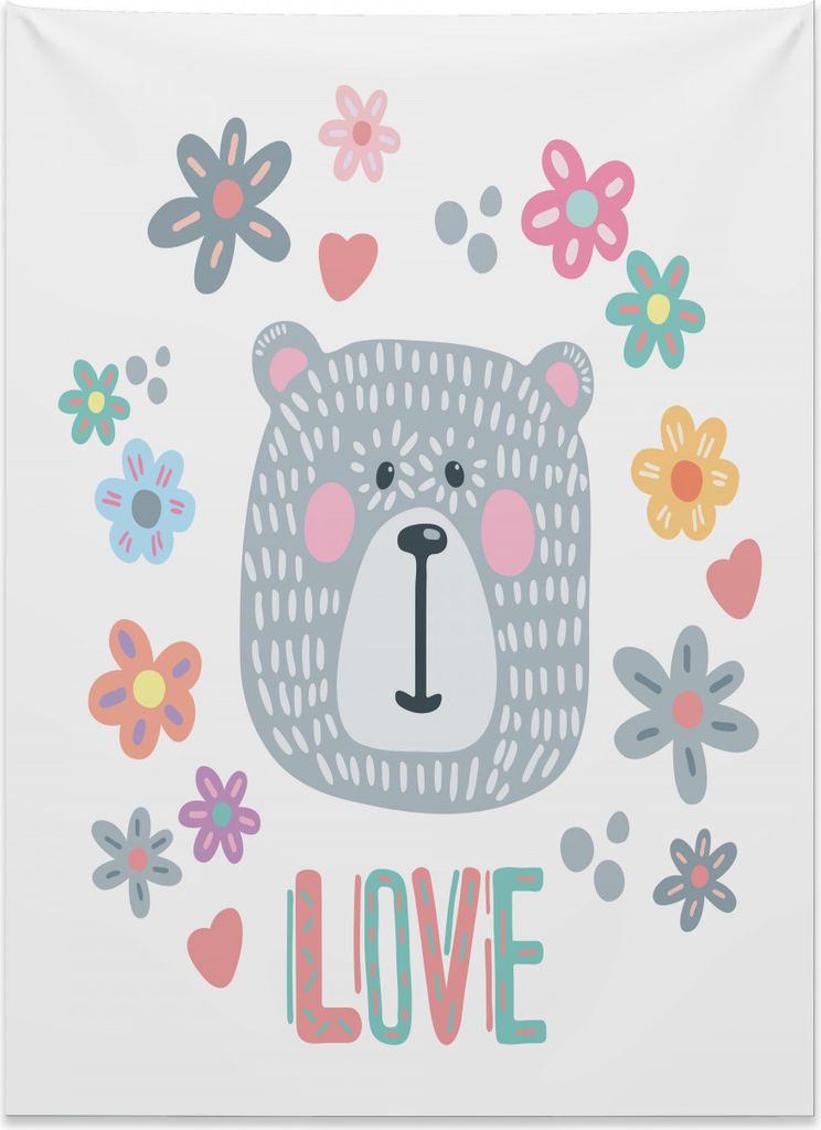 Abakuhaus Eisbär Wandteppich, Lustiges Gekritzel-Gesicht aus Weiches Mikrofaser Stoff Kein Verblassen Klare Farben Waschbar, 110 x 150 cm, Mehrfarbig